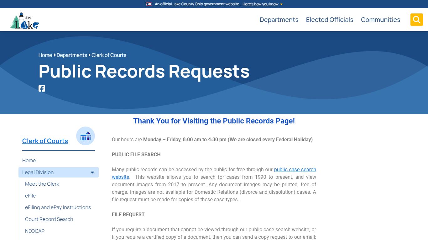 Public Records Requests - Clerk of Courts